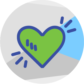 Circular icon depicting a stylized heart